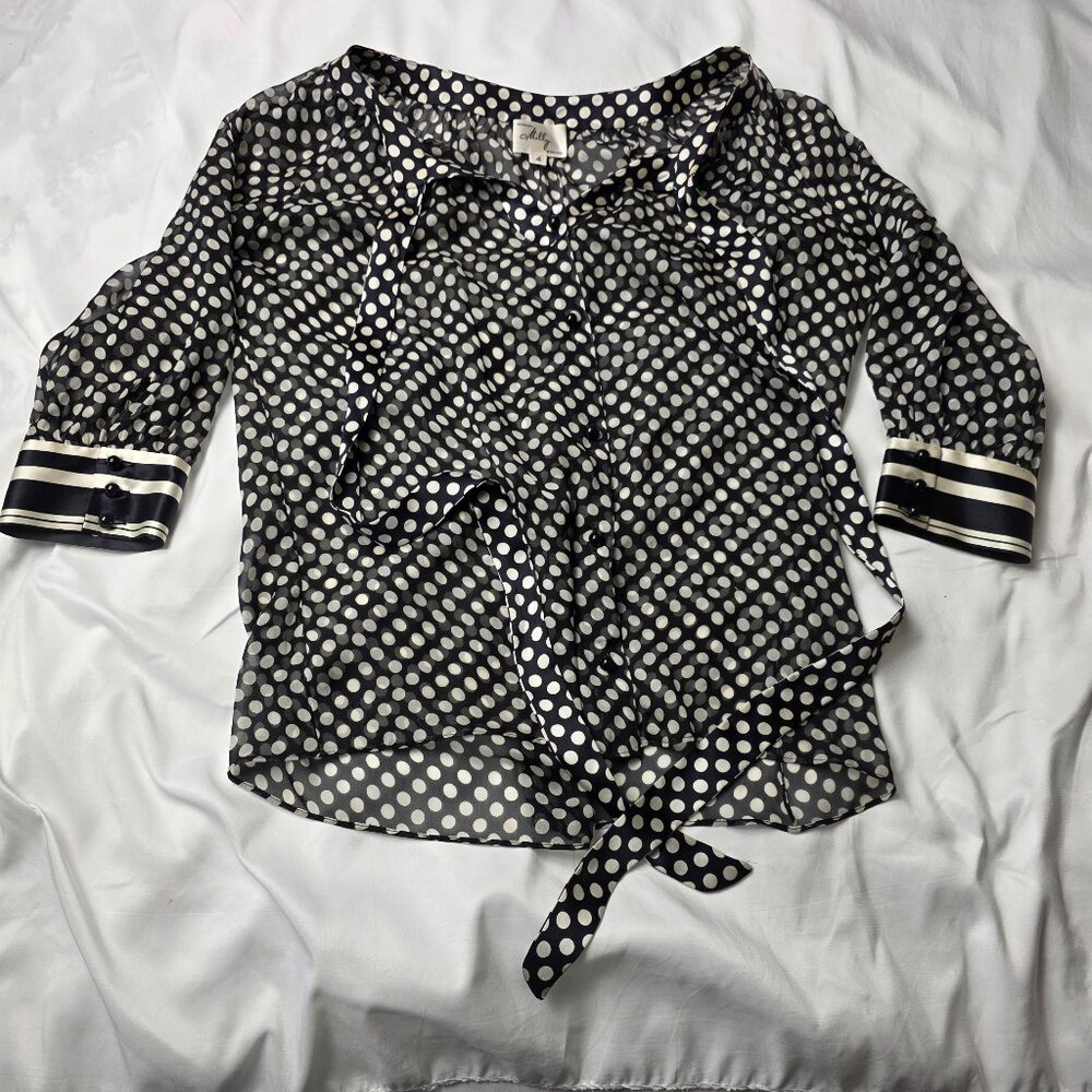 Milly of New York Black & White Polka Dot Sheer Blouse